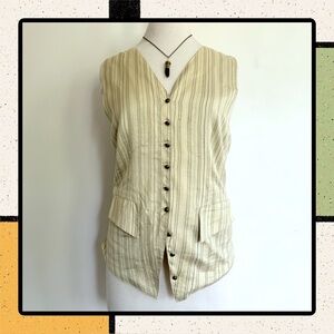 Vintage GAP Pinstripe Silk Front Linen Tie Back Vest Beige Khaki Size M
